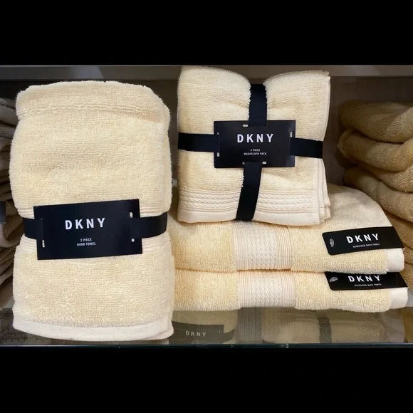 8 pc. DKNY Lemon Yellow Towel Set Cobalt 2 Bath Towels 2 Hand 4 Washcloths Bath